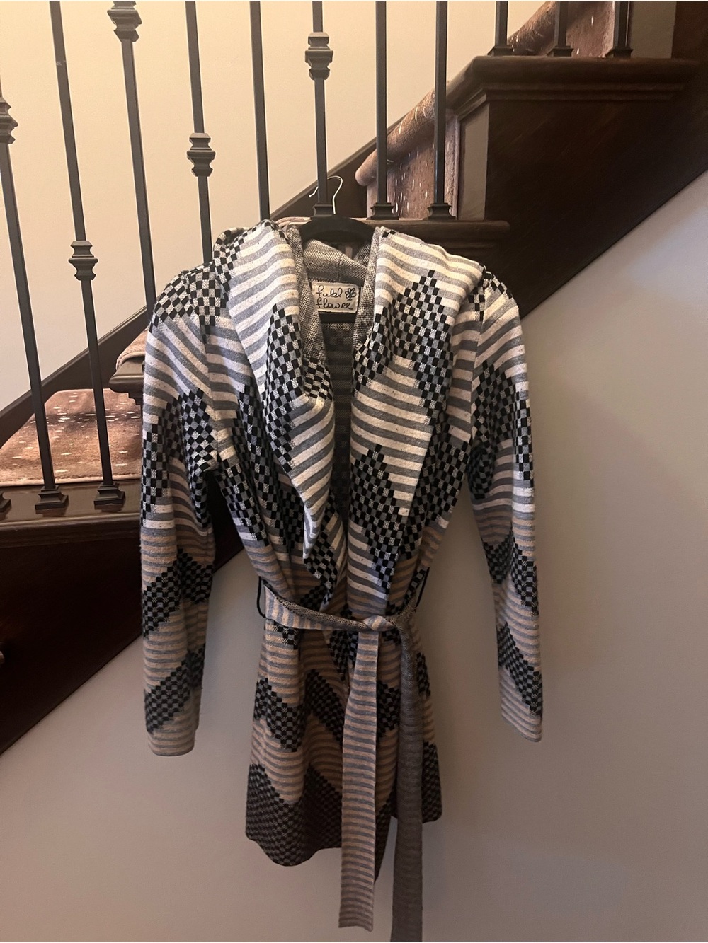 Striped Black & Cream Belted Cardigan